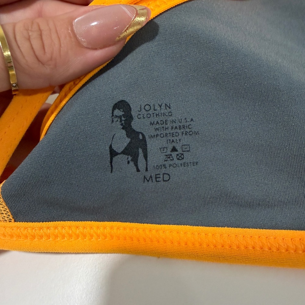 Jolyn Orange Triangle Bikini Top Medium Fixed Tie Back Ladder Cutout Athletic - Picture 3 of 4